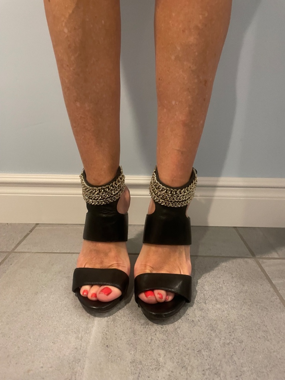 MARCIANO Black with Gold Chain High Heel Sandals - Picture 2 of 7